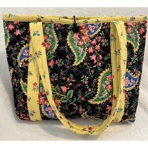 Black and Yellow paisley floral quilted handbag 12x10